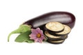 Sliced eggplant or aubergine vegetable with flower isolated on white background Royalty Free Stock Photo