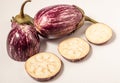 Sliced eggplant on white surface isolated. food