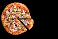 Everything Pizza Sliced on Black Background