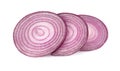 Sliced and falling red onion isolated on white background