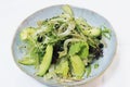 Sliced fennel, asparagus, mixed lettuce and avocado salad, vegan food Royalty Free Stock Photo