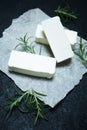 Sliced feta cheese with rosemary