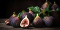 Sliced fig lie with whole fig fruits Royalty Free Stock Photo