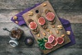 Sliced figs, nuts and bread with jam on wooden choppingboard Royalty Free Stock Photo