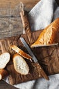 Sliced French Baguette Bread Wooden Table Bakery Royalty Free Stock Photo