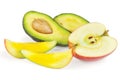 Sliced fresh avocado, apple and mango Royalty Free Stock Photo