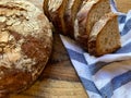 Sliced Fresh Bread on Wooden Board After Being Baked at Home During Covid19 Royalty Free Stock Photo