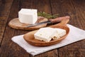 Sliced fresh brined white cheese from cow milk Royalty Free Stock Photo
