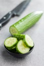 Sliced fresh green cucumber in bowl Royalty Free Stock Photo