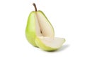 Sliced fresh juicy pear over white