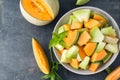 Sliced fresh melons in the plate Royalty Free Stock Photo