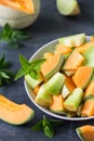 Sliced fresh melons in the plate Royalty Free Stock Photo