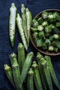 Sliced fresh okra from above