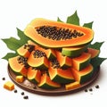 sliced fresh papaya fruit on a flat plate isolated on white background 3 Royalty Free Stock Photo