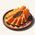 sliced fresh papaya fruit on a flat plate isolated on white background 1 Royalty Free Stock Photo