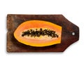 Sliced fresh papaya on wooden background Royalty Free Stock Photo