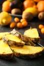 Sliced fresh pineapple on slate plate Royalty Free Stock Photo