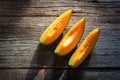 Sliced fresh sweet melon on wooden board. Orang texture and juic Royalty Free Stock Photo