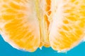 Sliced fresh Tangerine on blue background