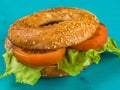 Sliced Fresh Tomato and Lettuce Salad Sesame Seeded Bagel