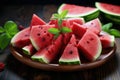 Sliced Fresh Watermelon on the Plate. AI Generated