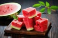 Sliced Fresh Watermelon on the Wooden Table. AI Generated