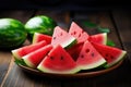 Sliced Fresh Watermelon the Table. AI Generated