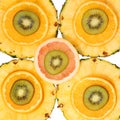 Sliced Fruits background. Kiwi, Pineapple, Orange, Grapefruit