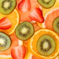 Sliced Fruits Background. Strawberry, Kiwi, Pineapple Royalty Free Stock Photo