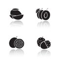 Sliced fruits drop shadow icons set