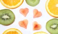 Sliced fruits with heart shaped sliced plums Royalty Free Stock Photo
