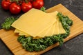 Sliced Gauda cheese over board Royalty Free Stock Photo