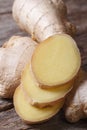 Sliced ginger root macro vertical Royalty Free Stock Photo