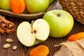 sliced granny smith apple on wood Royalty Free Stock Photo