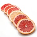 Sliced grapefruit display arrangement on transparent background