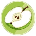 Sliced Green Apple Icon Illustration Fruit Halved with Seeds in Circle Frame Royalty Free Stock Photo