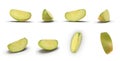 Sliced green apple isolated on white. in different angles. 3D illustration