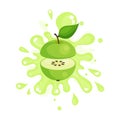 Sliced green apple juice splashing, colorful fresh juicy fruit Illustration Royalty Free Stock Photo