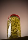 SLICED GREEN OLIVES IN JAR Royalty Free Stock Photo