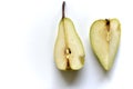 Sliced green pear in half on a white background Royalty Free Stock Photo