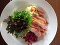 Sliced Grill Pork With Mash Potato and salad Royalty Free Stock Photo