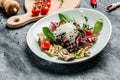 Sliced grilled beef steak salad with grilled vegetables. Medium rare barbecue steak and healthy salad. Healthy fats, clean eating Royalty Free Stock Photo