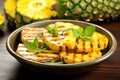 sliced grilled pineapple in a fruit bowl