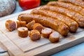 Sliced grilled sausages Royalty Free Stock Photo