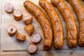 Sliced grilled sausages Royalty Free Stock Photo