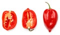 Sliced habanero chili red hot pepper isolated on white background. clipping path Royalty Free Stock Photo