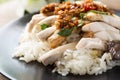 Sliced Hainan-style chicken with marinated rice