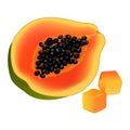 Sliced on Half and Diced Papaya Realistic Vector