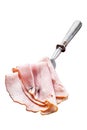 Sliced Ham from pork meat, Prosciutto cotto. Isolated on white background, top view.