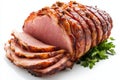 Sliced ham on a white background showcasing juicy texture and rich flavor Royalty Free Stock Photo